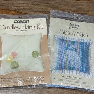 Cat Lover Craft Pillow kits Cross Stitch Needle Craft Bundle Handcrafted